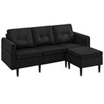 Yaheetech Fabric Sectional Sofa with Ottoman L-shaped Sofa Couch Reversible 3-Seater Chaise Lounge Living Room Home Office, Black