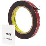 3M 5952 VHB Double Sided Tape Grey 12mm x 3m: Heavy Duty, Waterproof Sticky Tape for LED Lights, Number Plates, Picture Hanging– Ideal for Home, Office, Car, Outdoor Use – Superior Adhesion + IPA Wipe