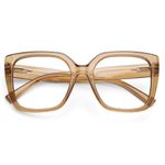 DOOViC Womens Reading Glasses 3.0 Blue Light Blocking Square Brown Oversized Large Frame Readers for Ladies