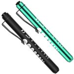 RISEMART Pen Lights for Nurses, 2Pack Reusable Medical Pen Light with Pupil Gauge and Ruler, White Light LED Penlight for Nurse Student Doctors EMT (Black/Green)