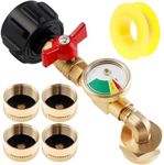 Upgraded Propane Refill Adapter with Valve and Gauge, Fill 1 lb Bottles 90-Degree Elbow Design, Fits QCC1 / Type1 Propane Tank Easy to Use, Solid Brass Reusable