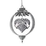 Inspired Silver Italy Pave Heart Holiday Christmas Tree Ornament With Crystal Rhinestones