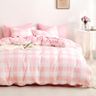 Wake In Cloud - Gingham Quilt Cover Set, Plaid Buffalo Checked Pattern Printed, 1000TC Ultra Soft Microfiber Doona Duvet Cover Bedding, 3 Pieces, Light Pink White, Queen Size