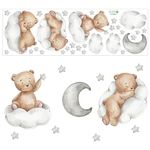 Bear Wall Stickers, Teddy Bear Sleeping on The Cloud Wall Decals Sweet Dream Little One Wall Stickers Animals Moon and Stars Clouds Peel and Stick Wall Art Decals for Kids Bedroom Baby Nursery