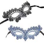 iMapo Masquerade Mask for Women 2 Pack, Girl's Sexy Lace Venetian Style Eye Masks - Fox (Black & Blue)