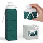 Popdigito Collapsible Water Bottles Portable,BPA Free Food-Grade Silicone Reusable water Bottle For Outdoor Travel Hiking Sports,Compact,Lightweight Easy To Carry,Leakproof Water Bottles,Dark Green