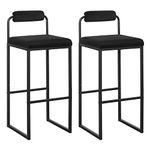 WOLTU Set of 2 Bar Stools with Footrest, Breakfast Stools with Backrest, Modern Design, Velvet and Metal Upholstered Kitchen Stools, Black BH343sz-2