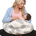 Nursing Pillow for Breastfeeding, Breastfeeding Essentials for Newborn, More Support for Mom and Baby, with Adjustable Waist Strap and Removable Cotton Cover (Black Leaves)