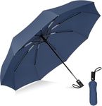Portable Auto Travel Umbrella - Windproof for Rain, Strong for Wind, Auto Open/Close Button, Perfect Car Umbrella for Men & Women (Blue)