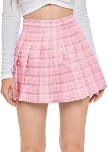 SweatyRocks Women's Casual High Waist Plaid A Line Pleated Mini Skirt Pink XS