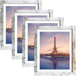 SESEAT 8x10 Picture Frames Distressed White with Mat Photo Frames 4 Packs for Tabletop or Wall