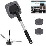 Windshield Wow Magnetic Car Window Cleaner, 180 Degree Windshield Window Cleaner Tool, Retractable Windshield Cleaner, Reusable Window Cleaner for Cars, with 2 Microfiber Pads (1)