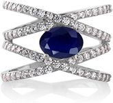 Gem Stone King 925-Sterling sterling-silver Oval Round Blue White sapphire cubic-zirconia Blue and White