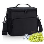 Gloppie Lunch Bag for Men (10L) Lunch Box Bag Women Leakproof Lunch Cooler Bag Black Reusable Lunchbag Insulated Bag for Bento Box Kids Lunch Box Meal Prep Containers Insulation Bag, Classic Black