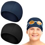 2 Pieces Swim Cap for Kids Waterproof Swimming Hat Swimming Caps Unisex Bathing Caps for Long and Short Hair Swimming Cap for Boys and Girls Children (Black, Navy Blue,Solid Pattern)