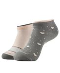 Jockey 7480 Women's Compact Cotton Stretch Low Show Socks with Stay Fresh Treatment (Pack of 2)_Steel Grey & Peach Melba_FREE SIZE