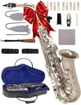 AKLOT Handcrafted E-Flat Alto Saxophone: Matte Silver Brass Body with Warm, Rich Tone, Secure Air Seal, Smooth 23-Key System, Includes Reeds, Premium Leather Case and Saxophone Cleaning Kit (CH-FM)