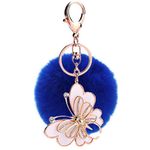 JK Home Ball Pom Pom Plush Butterfly Keychain for Car Phone Bag Toy Blue