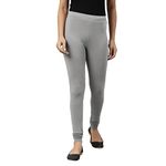 GO COLORS Women Ebony Grey Mid Rise Solid Cotton Churidar Length Leggings - L