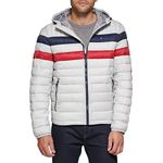 Tommy Hilfiger Men's Water Resistant Ultra Loft Filled Hooded Puffer Jacket Down Alternative Coat, Ice Combo, L