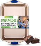 NutriChef 17” x 12" Non-Stick Loaf Baking Pan - Carbon Steel Pan for Cakes, Bread, & Brownies - Blue Silicone Handles, Champagne Gold