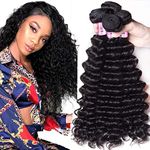 UNice Hair Kysiss Series Brazilian Deep Wave Hair 3 Bundles 100% Unprocessed Virgin Hair Human Hair Weave Extensions Natural Color (16 18 20)