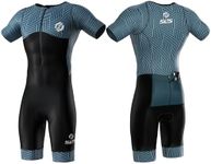 SLS3 Triathlon Suits Mens - Aerodynamic Sleeved Mens Tri Suit - Men Triathlon PRO FX Fabrics - Premium Mens Triathlon Suit - Lightweight Trisuit Triathlon Men, 2 Pockets (Sky Hex, Medium)