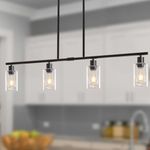 Yarlkav Kitchen Island Lighting, 4 Lights Linear Chandeliers Pendant Light Fixtures for Dining Room Farmhouse Hanging Light with Glass Shades(Black)