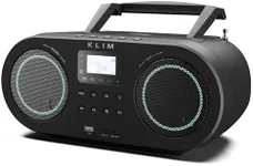 KLIM B5 CD Player Portable Boombox, FM Radio with CD Player Bluetooth USB MP3 AUX, Lighting Modes, Rechargeable Battery, Autosleep, CD Player Boombox with Digital EQ