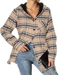 HOTOUCH Women Flannel Fleece Shacket Jacket Plaid Button Down Long Sleeve Shirt 2024 Fall Winter Outfits Clothes with Hooded