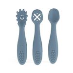 StarKiddo® Baby Fork and Spoon Set, 3Pcs Silicone Spoon Baby Weaning Spoon Set Self Feeding (Grey)