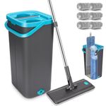 MASTERTOP Flat Mop and Buckets Sets, Compact Floor Mop and Bucket with Wringer & 6pcs Washable Pads, Microfibre Flat Mops for Cleaning Tiled Marble Hardwood Floors - Dark Grey