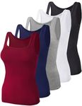 BQTQ 5 Pcs Tank Tops for Women Square Neck Sleeveless Undershirt Vest Tops for Women and Girls (Black, White, Grey, Dark Red，Navy, M)