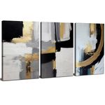 AIYISU Set of 3 Abstract Canvas Wall Art Black and White Wall Decor for Living Room Bedroom Abstract Grey and Gold Wall Pictures Minimalist Neutral Framed Artwork for Office Home Decoration 30x40cm