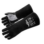 RAPICCA Welding Gloves Fire Heat Resistant: Black 16IN - Fireproof Leather For Stick Mig Flux-Core Welder Forge Blacksmith Fireplace Wood Stove Fire Pit Furnace Handling Dry ice - One Size 662℉