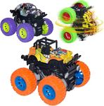 Adiwasi Monster Trucks Toy Cars Friction Powered Push and Go Monster Trucks Rotating for Kids Colorful Bodies, Rubber Grip Tires with Shock Absorbers, Pack of 3