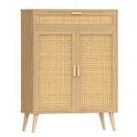 Rovaurx Accent Floor Storage Cabinet with Rattan Doors, Bathroom Cabinet with Large Drawer, Freestanding Storage Cabinet Organizer, Natural BMGZ107M