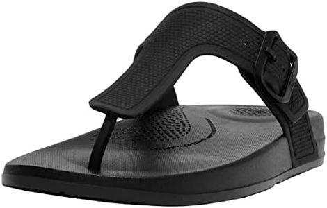 Fitflop Women's Iqushion Adjustable Buckle Flip-Flops Flat Sandal, All Black, 8 US