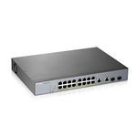 Zyxel Gigabit Smart-Managed PoE+ Switch mit 16 Ports, einem Budget von 250 W und zwei Gigabit-Combo-Ports mit Nebula Cloud Management, Long Range PoE Switch [GS1350-18HP]