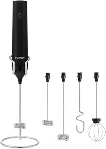 Flendy 3-speed Rechargeable Milk Frother Wand with Stand, Handheld Drink Mixer Stick with Multiple Detachable Whisks, Versatile Electric Stirrer for Coffee, Matcha, Protein Powder, Eggs, etc.