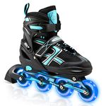 Xino Sports Kids Inline Skates for Girls & Boys - Adjustable Roller Blades with LED Illuminating Light Up Wheels - Youth Skates Can Be Used Indoors & Outdoors (Black, Youth Big Kid Large - 5-8)