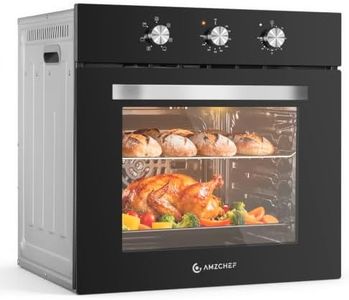 AMZCHEF 24" Single Wall Oven Electric 2800W Convection 2.72 Cu.Ft. | Black Glass Built-in Oven | 6 Cooking Functions | Easy Knob Control | Easy Clean | 240V Convection Wall Oven