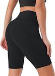 JOYSPELS Womens High Waisted Activewear Sports Shorts - Workout Gym Sports Running Shorts Black Yoga Cycling Shorts for Womens with Pockets - Black - L