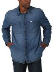 Lee Men's Workwear Loose Fit Long Sleeve Button-Down Overshirt, Mid Wash (Denim), 50/52