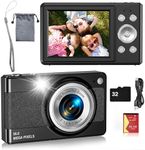 Digital Camera for Kids, FHD 1080P 56MP Autofocus Point and Shoot with 16X Zoom, 32GB TF Card, Battery, Flash, Face Detect, Anti Shake, Compact Travel Cameras for Boys Girls Teens Kids Gift（Black）