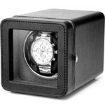 Vlando Single Watch Winder for Automatic Watches, Super Quiet Japanese Motor, 4 Rotation Mode Setting, Lychee Texture Leather, LED Light & Type-C adapter - Black