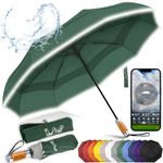 Royal Walk Windproof Folding Travel Umbrella Compact and Strong Luxurious Real Wood Handle Automatic Open Close Vented Double Canopy for Men and Women (Dark Green)