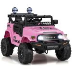GYMAX Kids Ride on Car, 12V Licensed Toyota FJ Car with Remote Control, Lights, Music, Horn, Wireless, USB, Shock Suspension & Slow Start, Children Electric Off Road Truck for 3 Years Old + (Pink)
