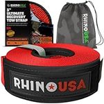 Rhino USA Recovery Tow Strap (3"x20') - 31,518lb Break Strength- Emergency Recovery Strap Tow Rope for Truck, UTV, ATV & More - Heavy Duty Towing Strap for Offroad 4x4 Use - Compatible with Jeep (Red)