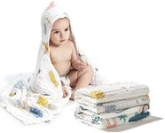 Bc Babycare 2pack Cotton Muslin Infant Bath Towels, Super Absorbent Hooded for Babies, 37.4*37.4 Inch, Multicolor